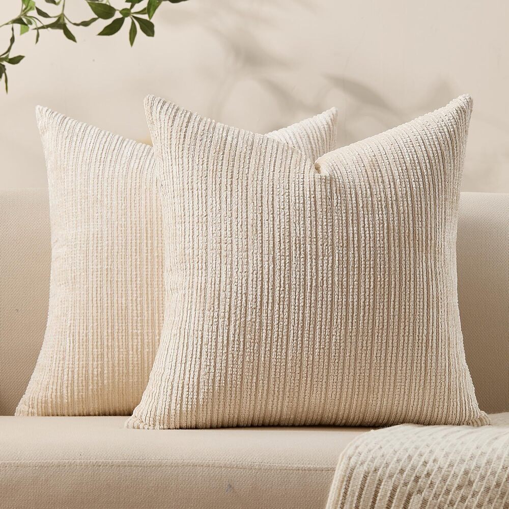 4637 Decorative Couch Throw Pillow Covers 22x22 Set of 2 Soft White